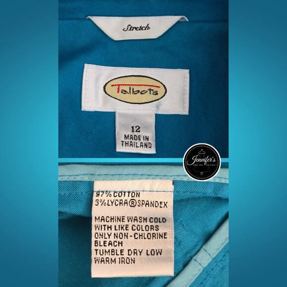 Talbots Teal Blue Cotton Blend Stretch Medium Weight Unlined Jacket Size 12 - Picture 7 of 9